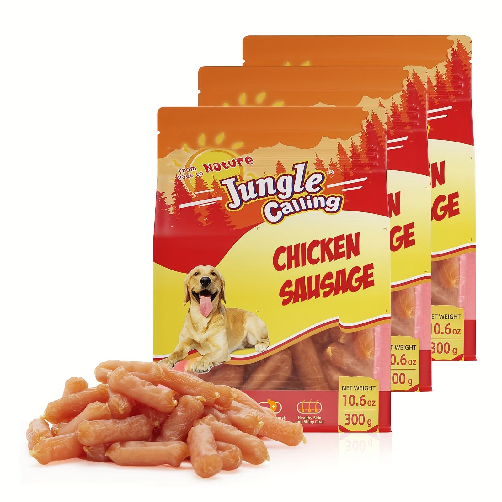TEMU Jungle Calling Dog Treats Chicken Jerky Training Treats, Slow Snacks For Medium And Large Dogs Treats ( Chicken Sausage)