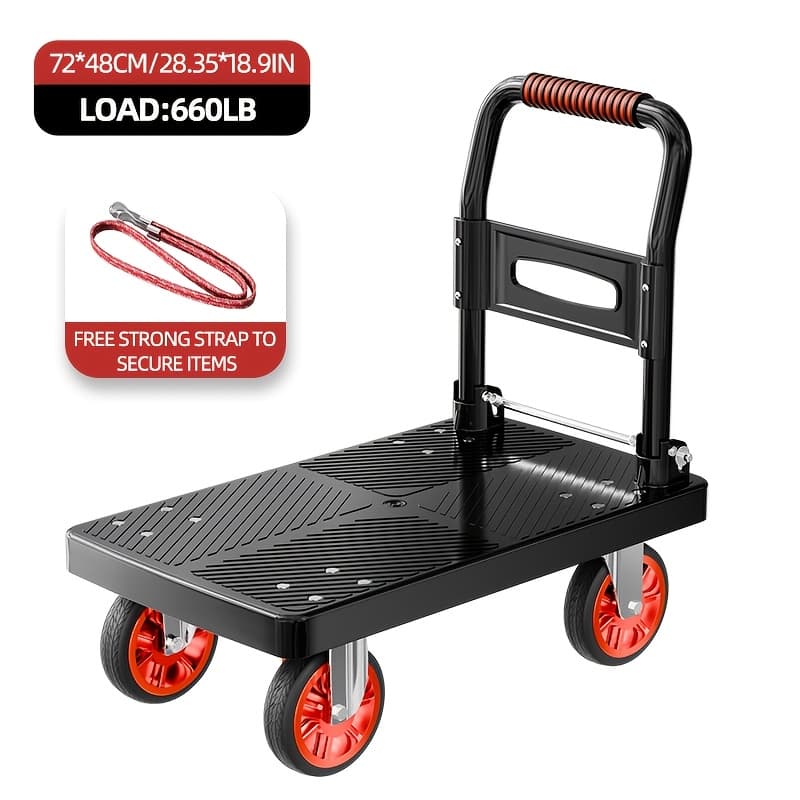 TEMU 820 Lb Heavy-duty Folding Hand Truck With Straps, Hand Truck With 660/350 Lb Capacity Options, Suitable For Warehouse, Yard, Christmas Tree And Gift Transport