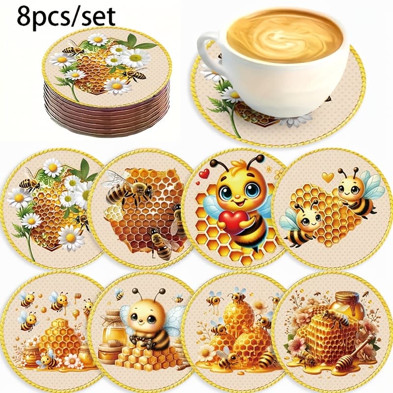 TEMU 8pcs Honeycomb Beehive Coasters - -resistant & Non-slip Drink Mats Suitable For Coffee, Tea, Hot Beverages - Rustic Farmhouse Table Decor, Beekeeper Gift, (honeycomb & Honey)