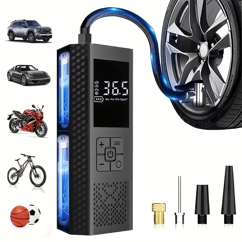 TEMU 150psi Portable Air Compressor With Tire Pressure Gauge & Led Display - 3x Faster One- Cordless Tire Inflator, Usb-powered, Rechargeable Battery