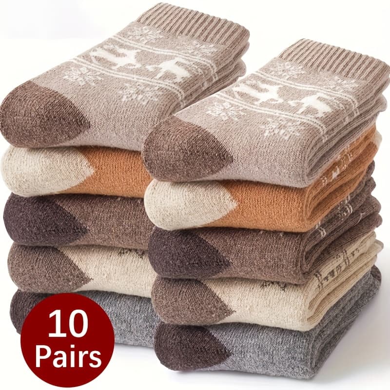 TEMU 10 Pairs Of Winter Men's Mid-calf Socks, Elk And Deer Towels, Thickened Warm Loop Socks, Long Socks, Winter Thick Socks, Mid-top