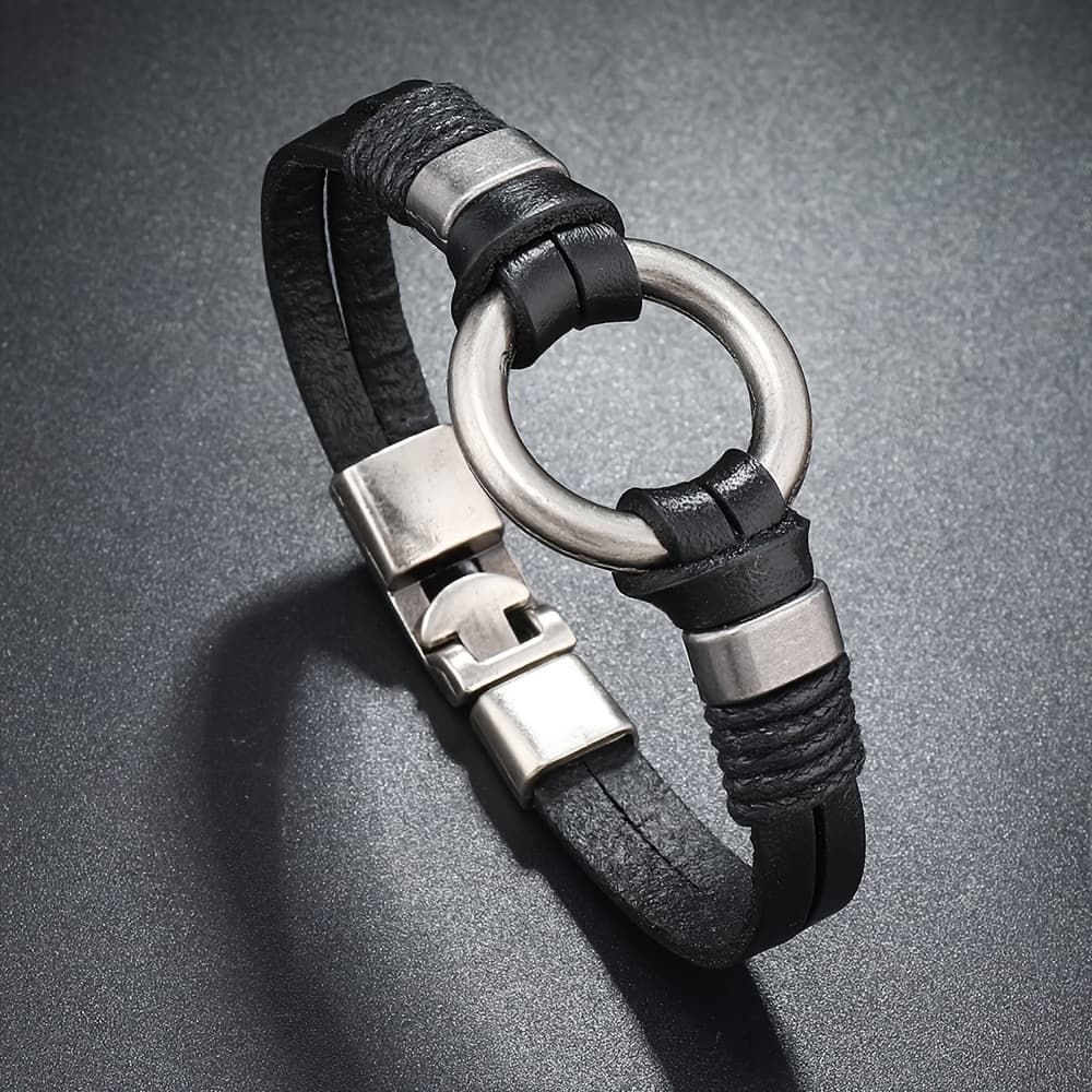 TEMU Trendy Men's Bangle Bangle Bracelet Simple And Versatile Woven Men's Pu-leather Bangle Bangle Bracelet Street Retro Bangle Bangle Bracelet