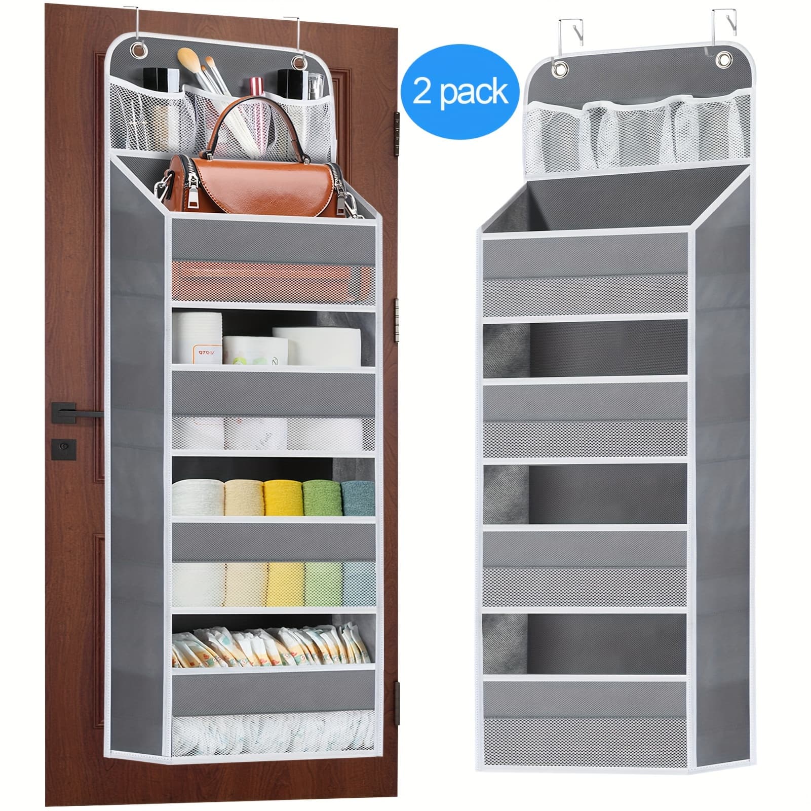 TEMU 2 Pack 5-shelf Over The Door Organizer - Hanging Storage Door Organizer With 4 Foldable Big Pocket Storage