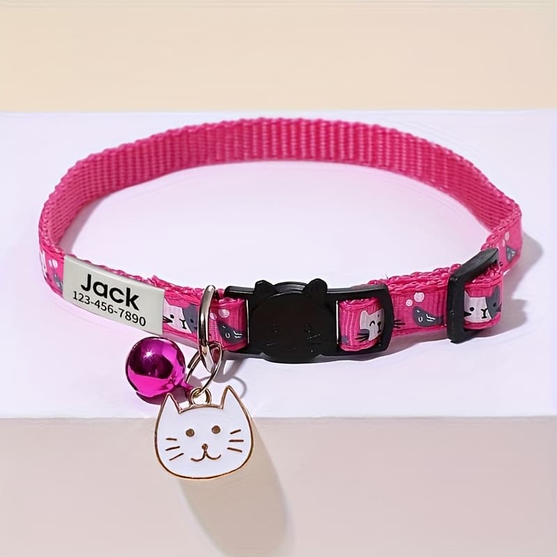 TEMU [customizable Cat Collar] Personalized Cat Collar-cartoon Cat Pattern Pet Collar - Adjustable For A , Bell And Adorable Pendant For Added Fun - Suitable For Cats