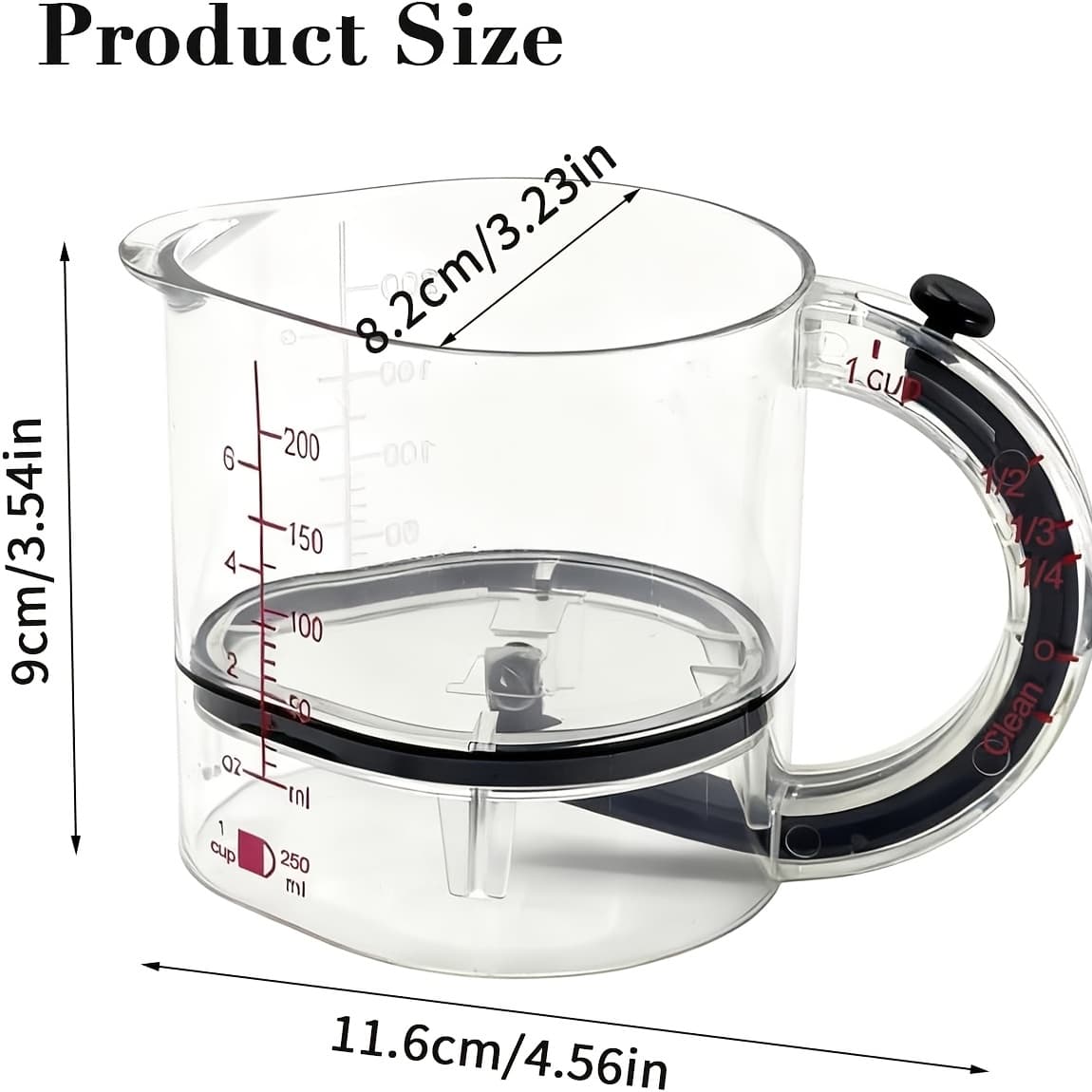 TEMU Adjustable Measuring Cup With Scraper-sealed Base And Push-in Lid Dual Ml-oz Scale Space-saving And Easy To Clean Design Kitchen Measuring Cup Durable Cooking Tools