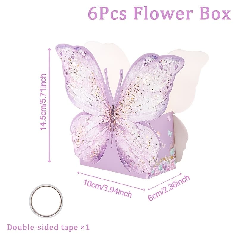 TEMU Gift For Her/him 6pcs, Themed Paper Flower Boxes, Light Flower Cardboard Box, Happy Birthday Wedding Party Decor Boxes, Baby Shower Party Supplies, Flower Wrapping Box