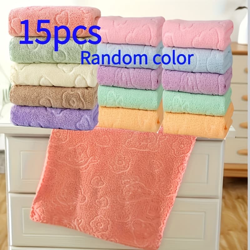 TEMU 15pcs Cute Bear Printed Reusable Cleaning Cloth(5 Face Towels And 10 Hand Towels ) - Suitable For Indoor And Outdoor Use - Cleaning Car Towels -- Used As Holiday Gifts （ Random Color）