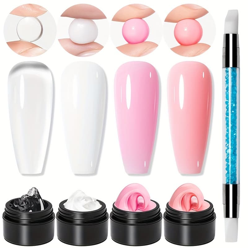 TEMU Awstorg 5pcs/set Solid Gel Builder For Nails Starter Kit Clear Nude Nail Extension 3d Gel Nail Art Nail Glue For Acrylic Nails Gel Sculpture Molding Gel Hard Gel With Flower Molds Sculpting Brush
