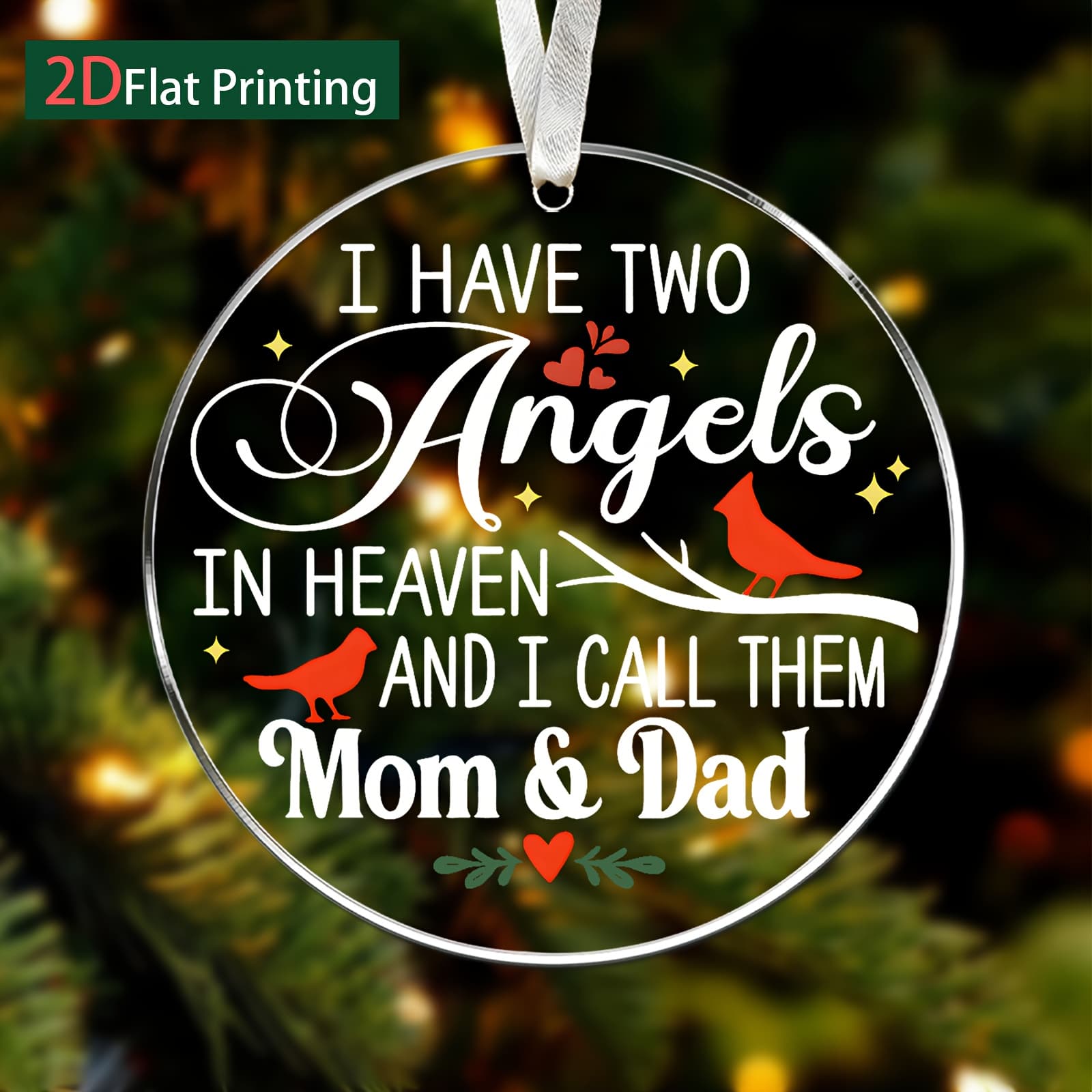 TEMU 2d Flat - A 2d Flat Acrylic Ornament For Christmas Gifts, Featuring A 'mom & Dad' With A Bird And . This Non-electric Hanging Decoration Is Suitable For Christmas And New Year