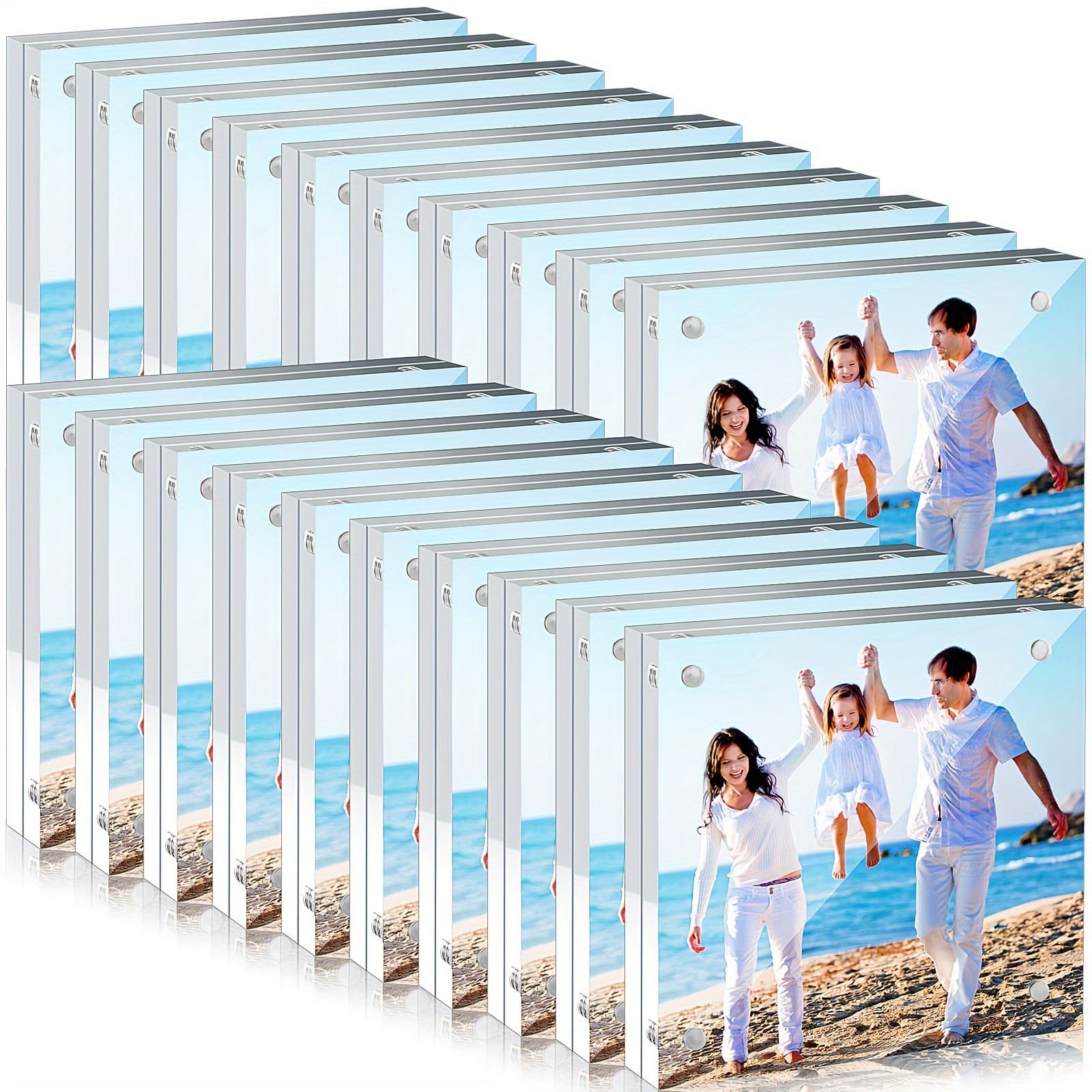 TEMU 20pcs Acrylic Picture Frame Clear Acrylic Photo Frame Magnetic Desktop Display Double Sided Acrylic Frame 20mm Thickness Freestanding Photo Frames For Bedroom Living Room Home Office (4 X 4)