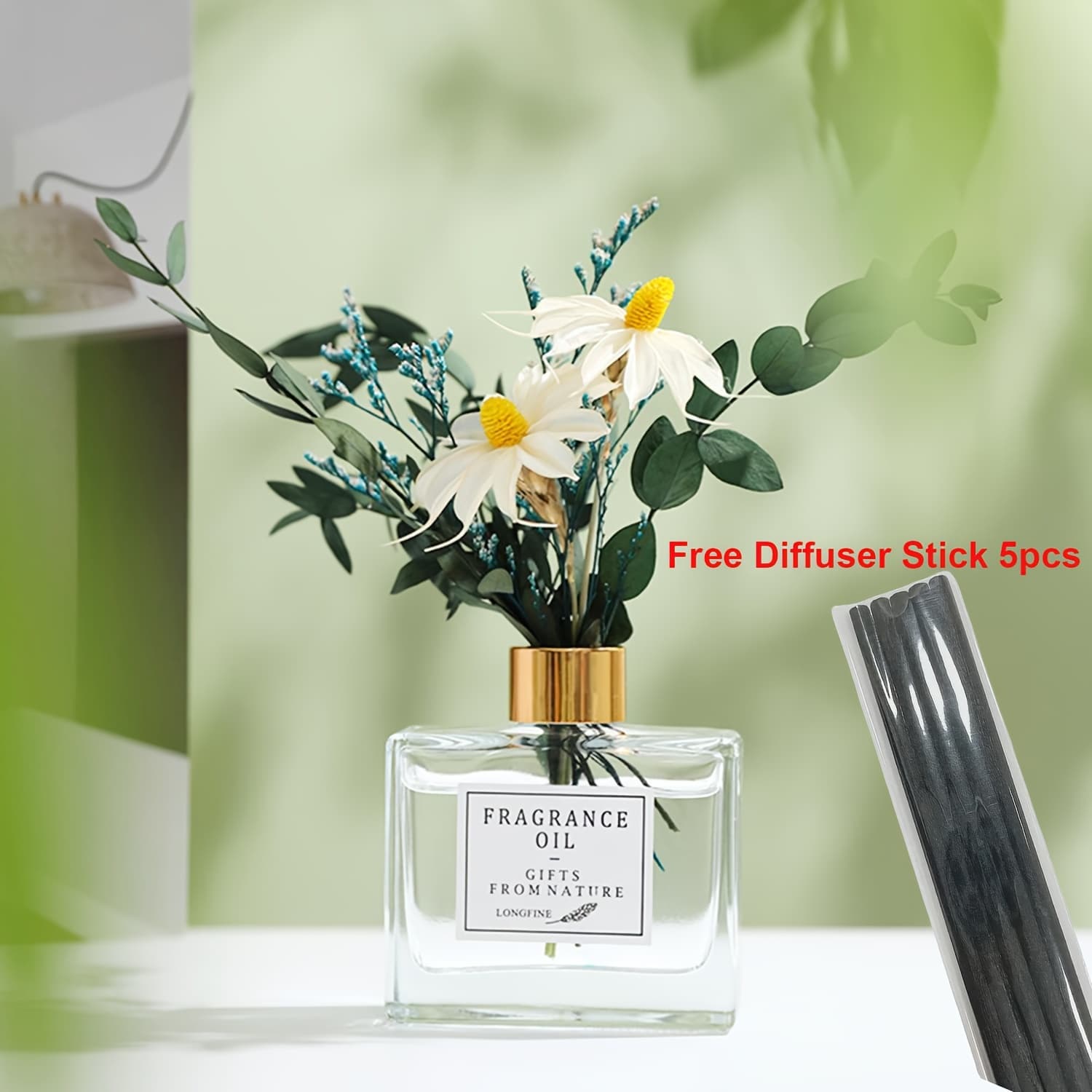 TEMU Jasmine Scent Reed Diffuser Sets 4.05 Oz (120ml) With Real Flower Diffuser Stick Home Fragrance Light Aroma Scented Home Décor Essential Oil