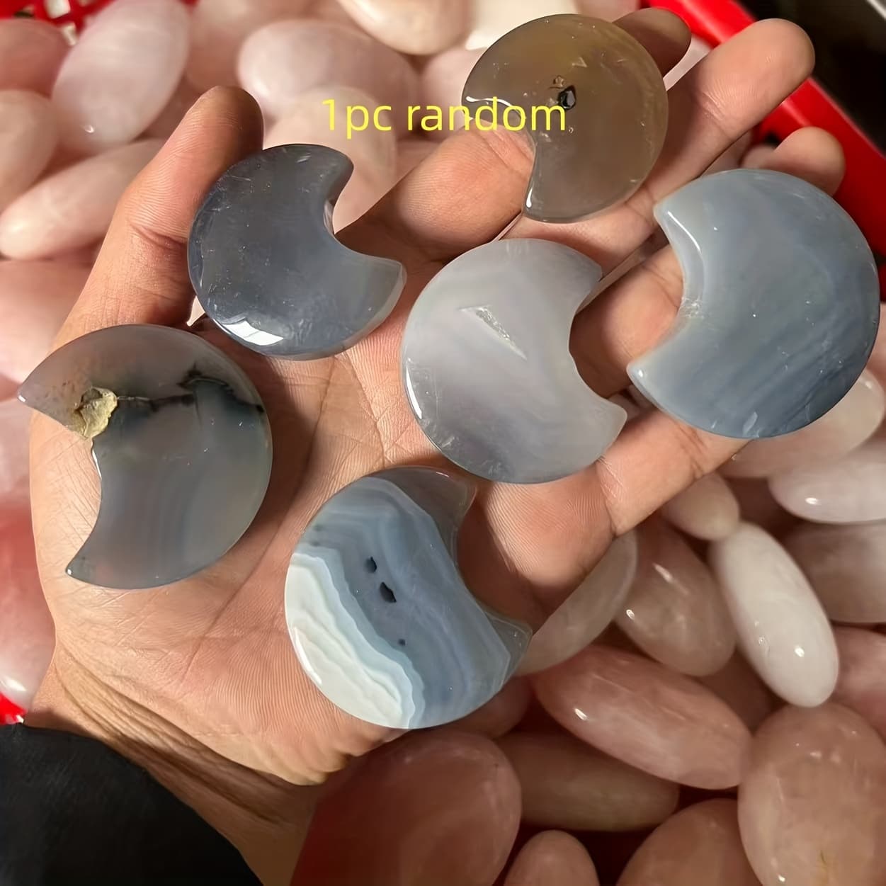 TEMU 1pc Random Natural Agate Moon, Quartz Moon Carving