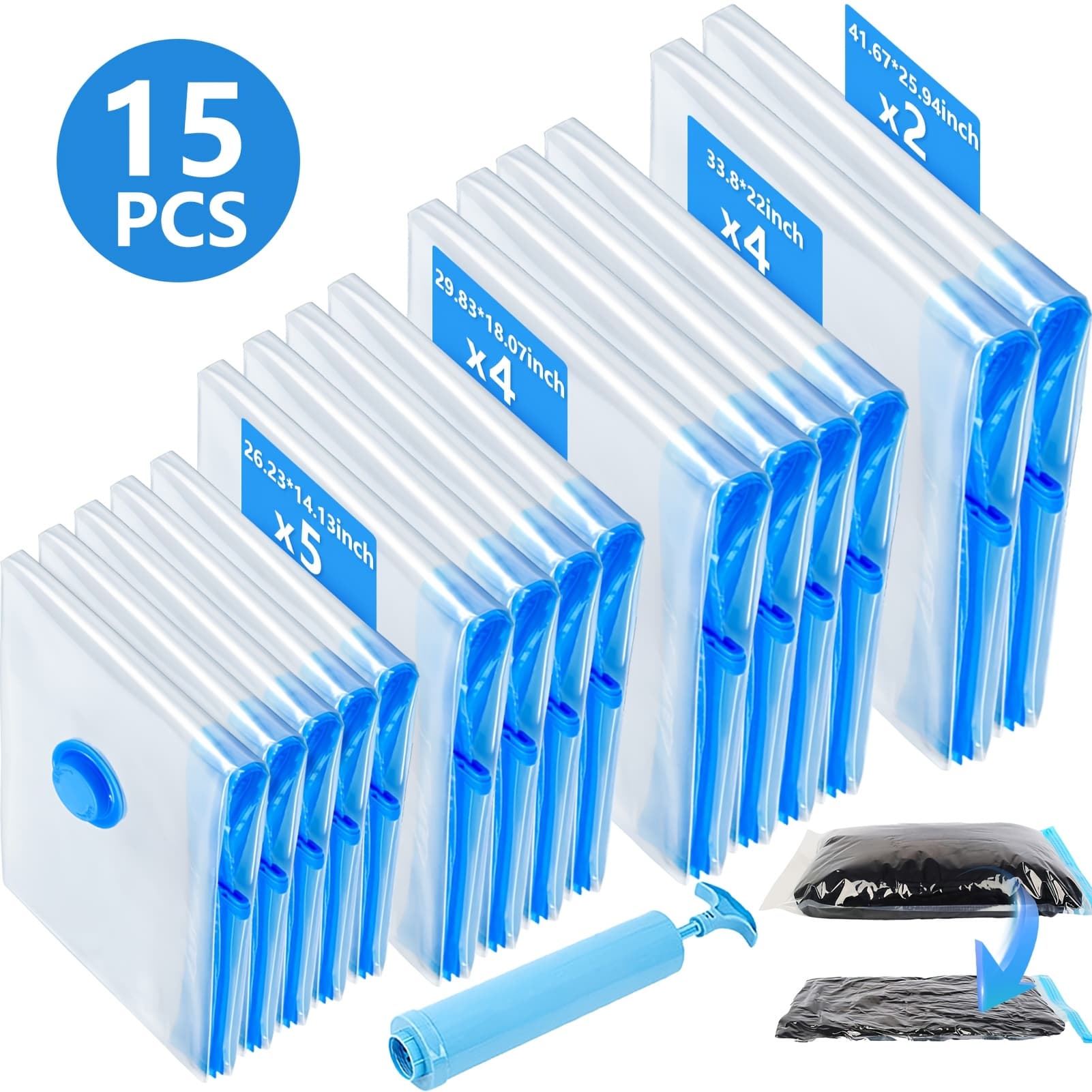 TEMU Set Of 15 Large Vacuum Storage Bags With A Pump, Ideal For Sealing Clothes, Perfect For Organizing Bedding And Travel Packing