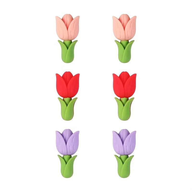 TEMU 6pcs Set Cartoon Tulip Silicone Beads, 3d Beaded Pen Charms, Bracelet Beaded Pen Accessories, Three-dimensional Flower, Suitable For Diy Keychain, Bracelet, Necklace, And Pen Lanyard Making