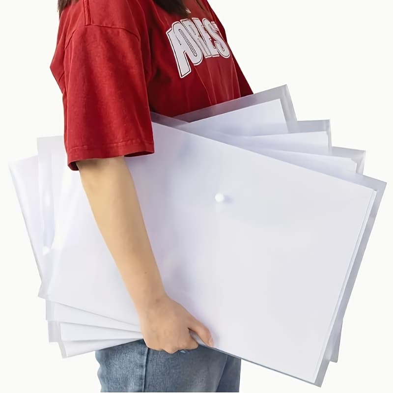 TEMU 5pcs A3 Transparent File Folders With Snap Closure - Document Organizer For Architectural Drawings, Art Prints, Office & School Supplies, Durable Clear Plastic Storage Sleeves