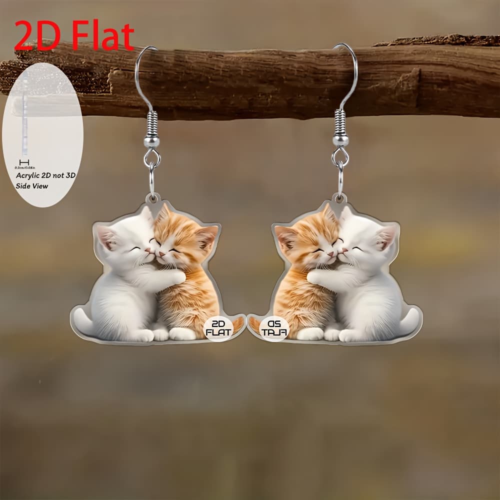 TEMU 2d Flat, Cat Hug Earrings - Cute Kitten Pendant With Tabby & Tuxedo Cats () - Flat 2d Studs For, - Birthday Party Favors, Everyday Jewelry Gift For Cat Lovers, 2d Flat