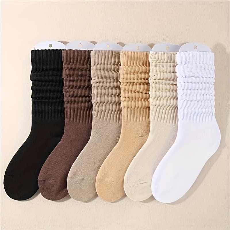 TEMU 6 Pairs Of Women's Calf-length Socks, Cozy Tube Socks For Fall And Winter, Versatile And Stylish Leg Warmers That Are Soft And Comfortable