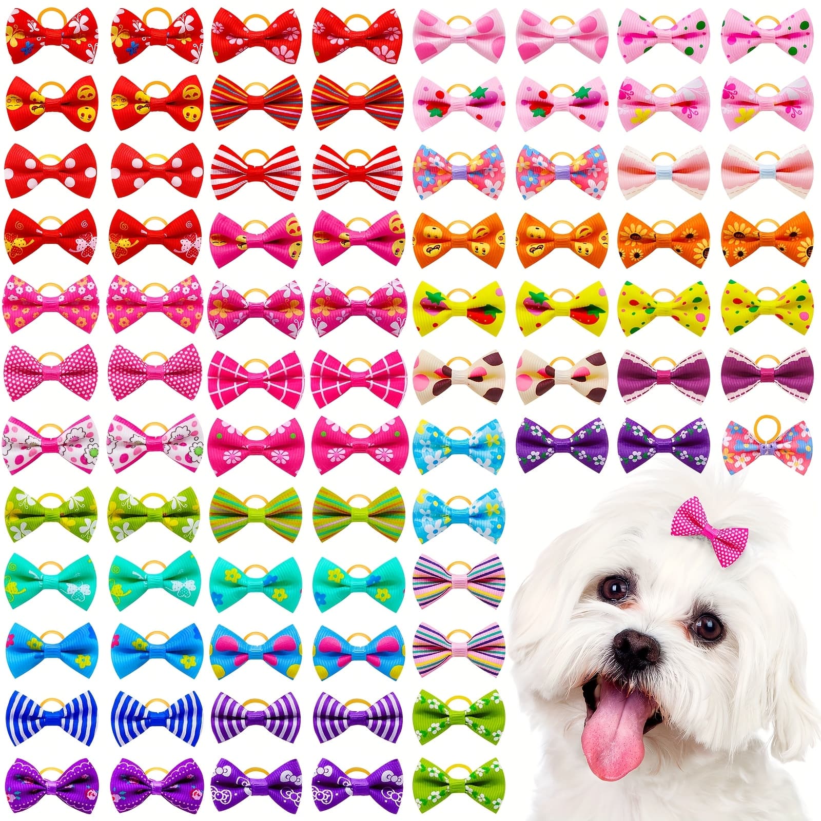 TEMU 60pcs Of Adorable Hair Bows, Handmade Additions For Pet Grooming In Assorted Colors