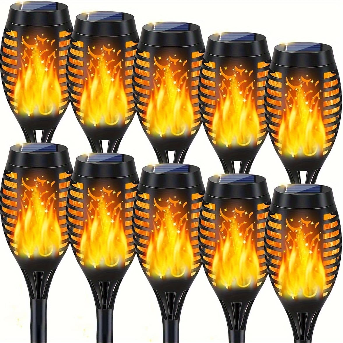 TEMU 10pcs Solar Lights With Flickering Flames, Solar Outdoor Lights For Garden Decoration, Solar Flame Lights For Landscape Outdoor Decor - Auto Ip55