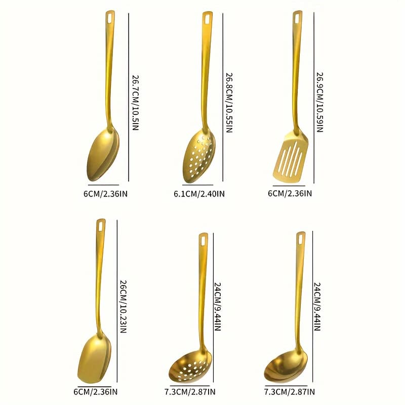 TEMU Stainless Steel Utility Tableware Set Divided Service Spoon Divided Service Ladle Flat Spatula Fried Spatula Spoon Slotted Spoon Practical Service Tableware Set Kitchenware