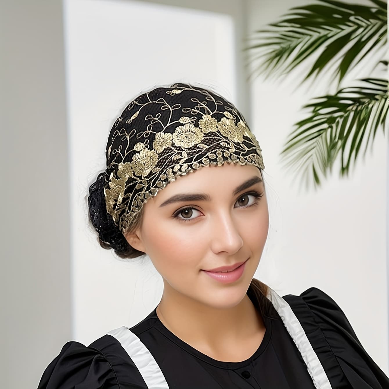 TEMU Women's Embroidered Floral Breathable Elastic Head Cover, Multicolor Stretchy Casual Cute Bohemian Turban Hat For Hair And Daily Wear