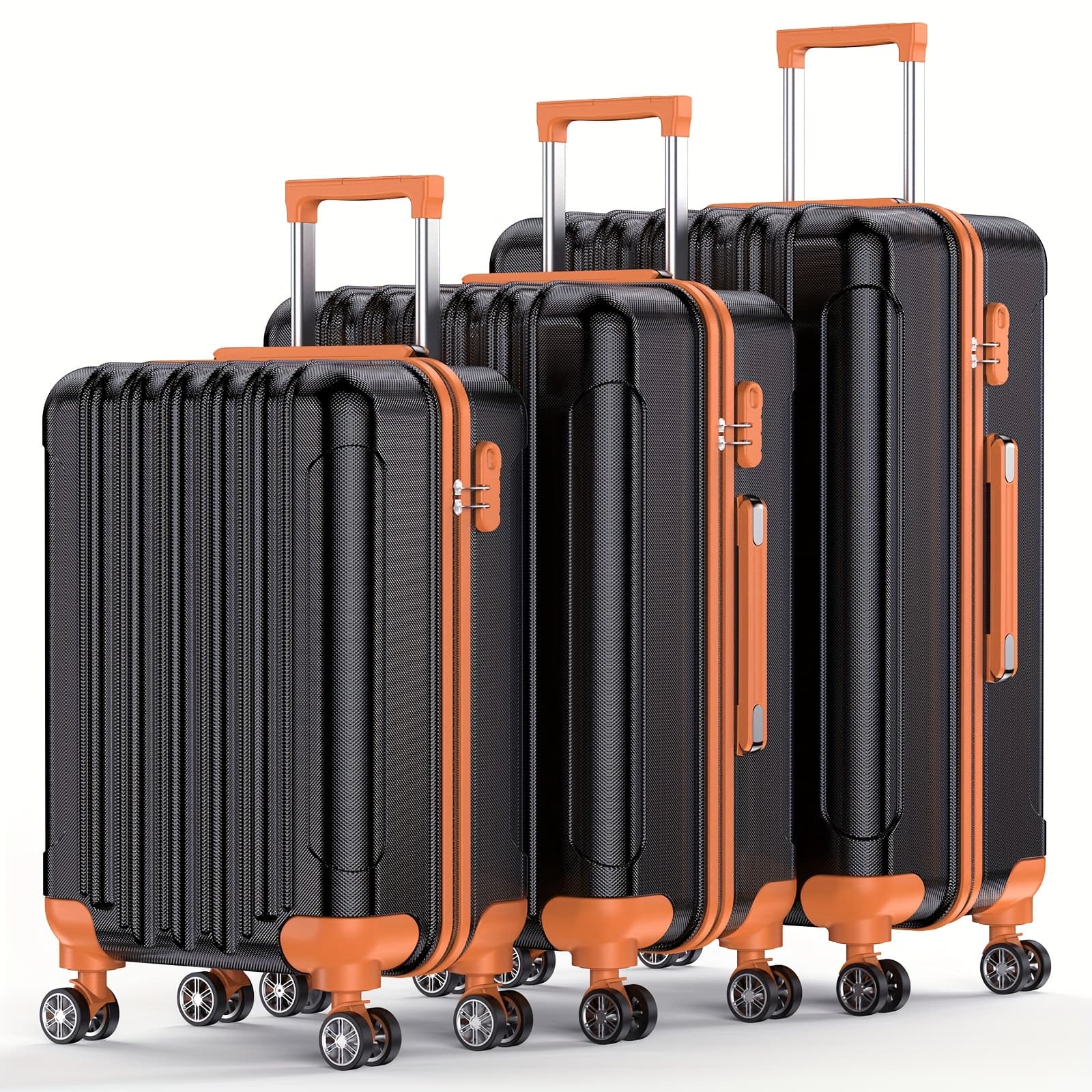 TEMU Nazhura Hard Shell Luggage Set, 3pcs Hardside Suitcase Set, 20-inch, 24-inch, 28-inch Luggage, Carry On Luggage Set, Travel Luggage Set, Large Suitcase With Wheels, Abs Hardside Black/orange