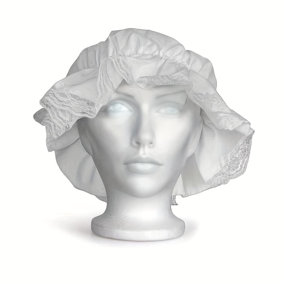 TEMU 1pc White Mob Costume Pioneer Bonnet Women's Colonial Bonnet Lace Frilly Grandma Night Hat