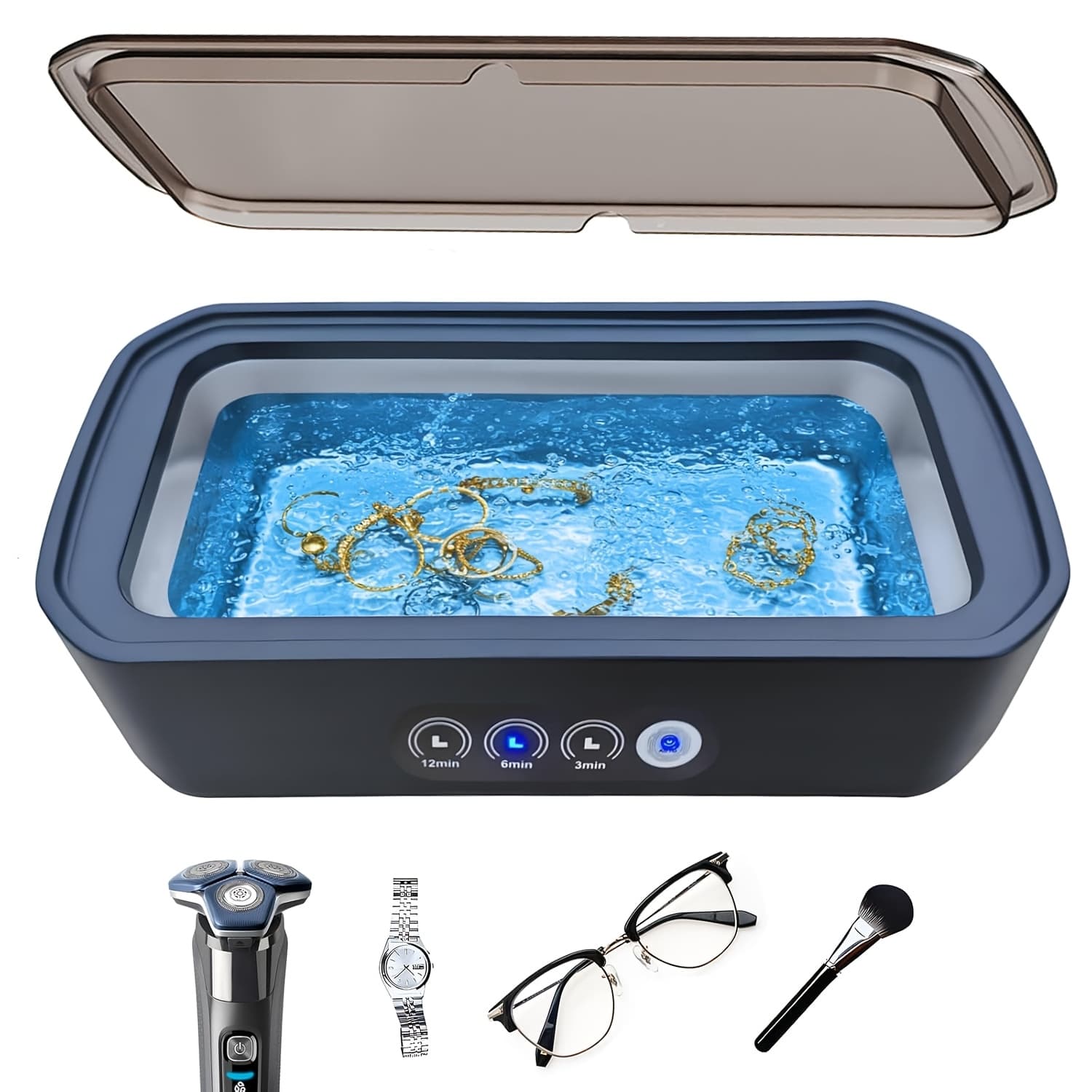 TEMU Ultrasonic Jewelry Cleaner, 48khz Ultrasonic Jewelry Cleaner For Jewelry, Eyeglasses, Rings, , Watch Bands, 304 Stainless Steel 122 Oz - Black