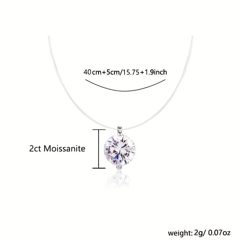 TEMU 2ct Moissanite Pendant With 925 Silvery Plating; Creative Transparent Fish Line Necklace For Women; Invisible Necklace 2 Moissanite Collarbone Chain Tear Necklace