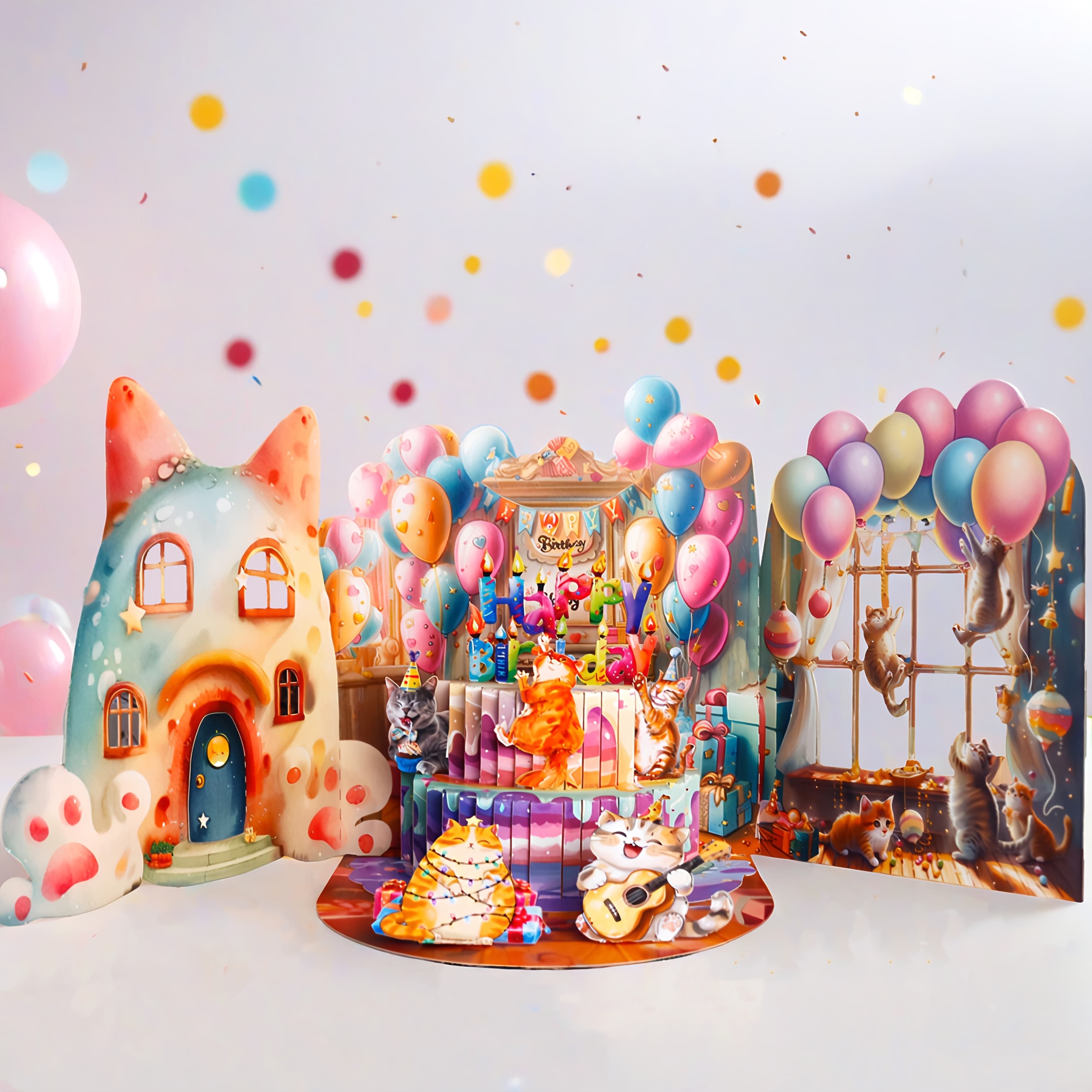 TEMU 1pc -fectly Whimsical Cat-themed Pop-up Birthday Card With 3 ! Cats - Paper Mechanism Greeting Card For ' Parties, Cat Lady/ Invitations - Fun