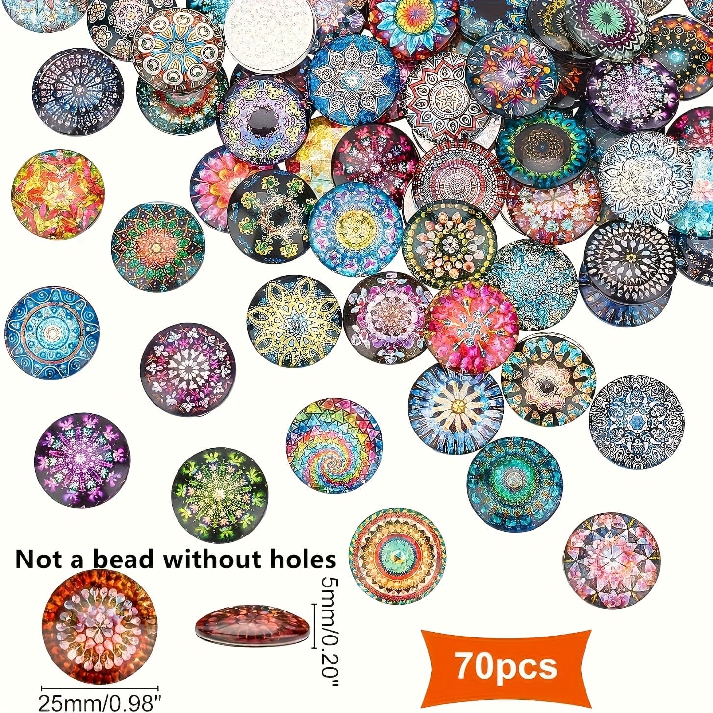 TEMU 70pcs 25mm Kaleidoscope Glass Gemstone Mosaic Printed Glass Dome Gemstone Half Round Gemstone Tile For 25mm Dome Jewelry Pendant Tray Blank Assorted Varieties
