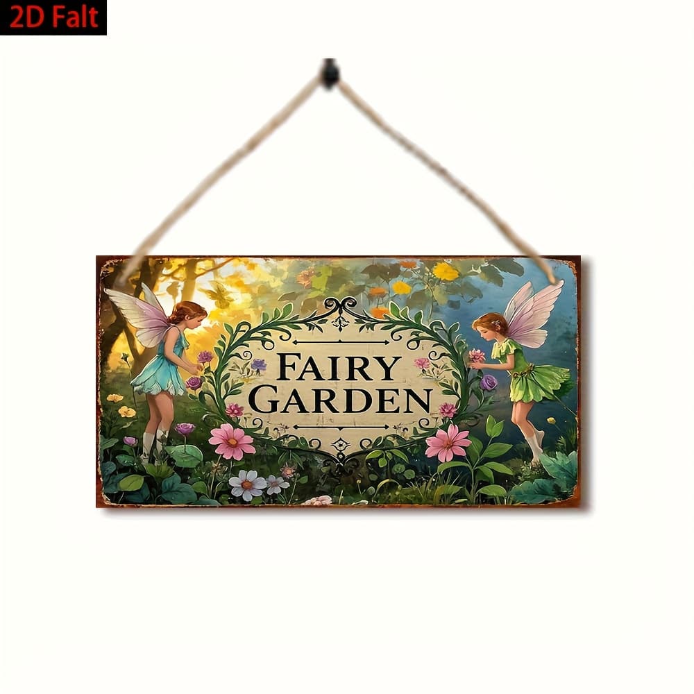 TEMU 2d Flat Retro Fairy Garden Wall Decor, Wooden Hanging Painting, , No Power Required, Home, Cafe, Bar, Garage Decoration, , Durable Wall Art,