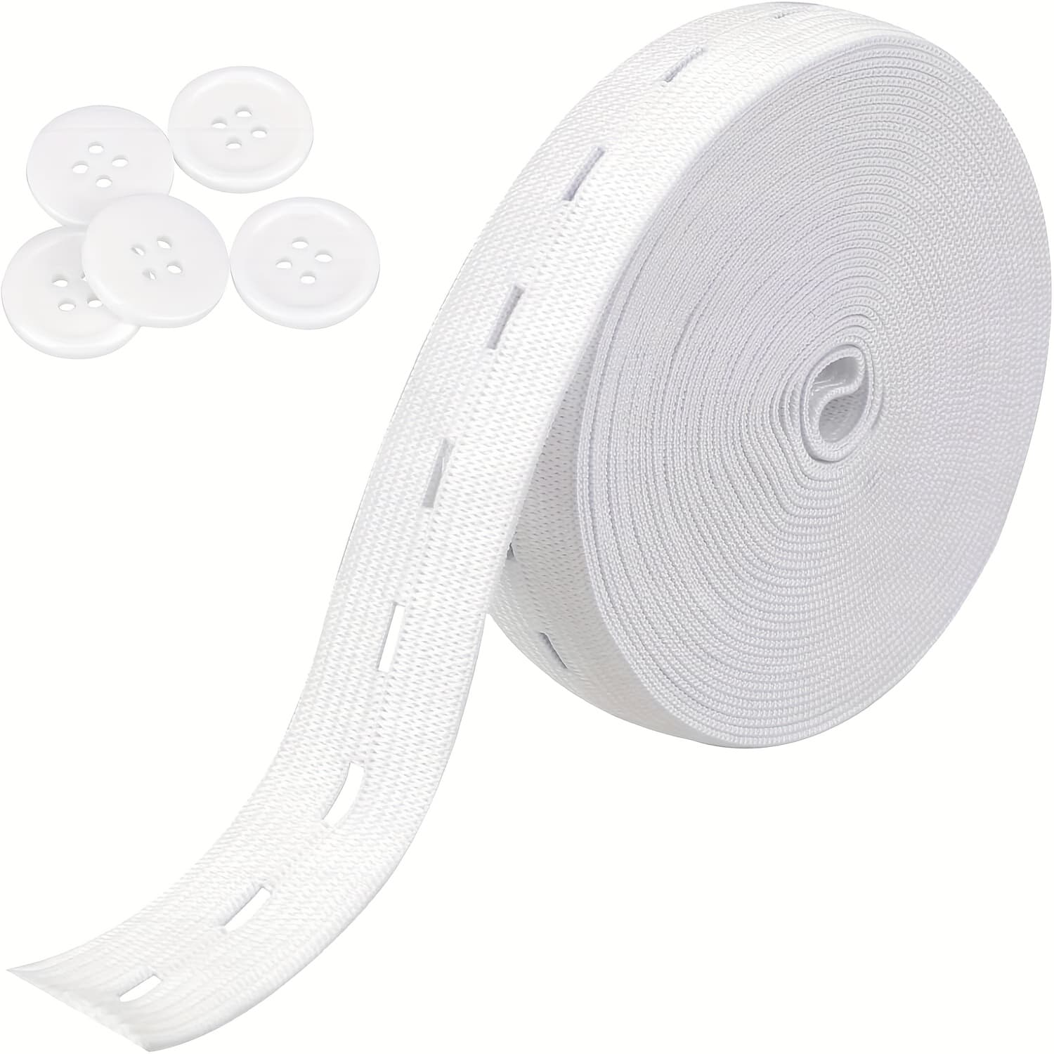 TEMU 3/4 Inch Elastic String Strap Cord For Sewing, Featuring High Knit Bands On A Spool, Designed To Tighten Pant Waists, Complete With 5pcs Of 18mm White Buttons, Perfect For Crafts