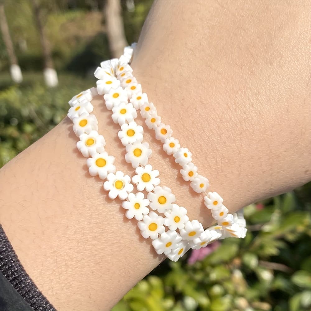 TEMU 4/6/8mm 85/57/50pcs Natural Glazed Daisy Flower Beads Loose Beads For Jewelry Making Diy Necklace Bracelet Earring Sunshine Spring And Summer Outing Accessorise