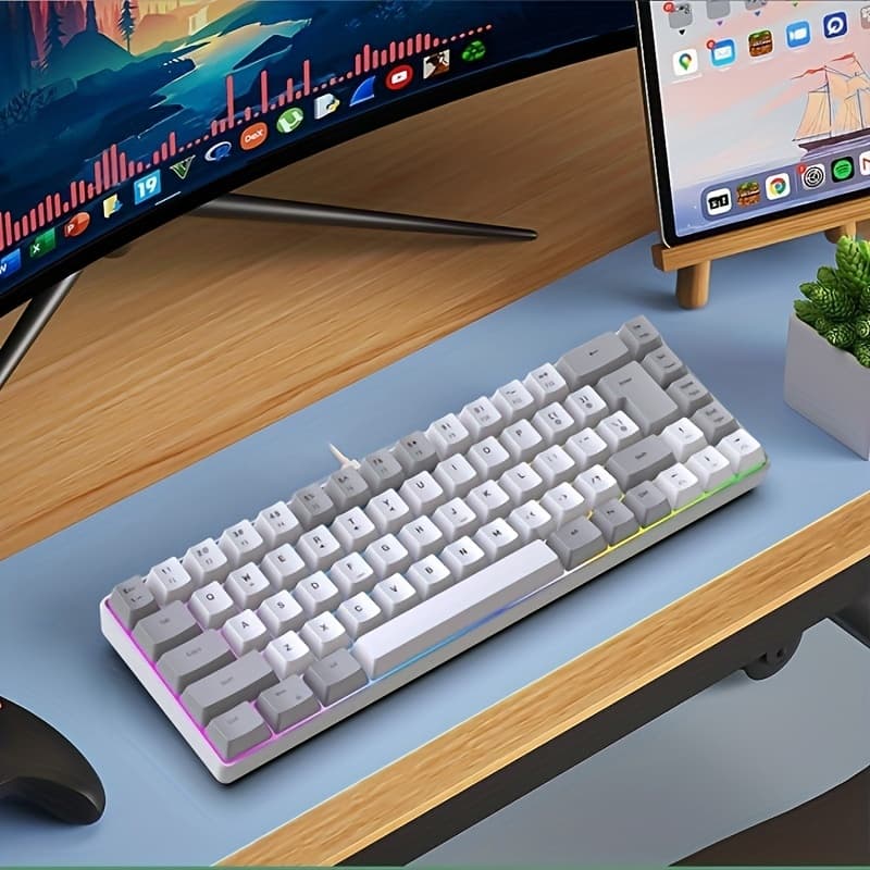 TEMU Hot Selling, 68 Key Rgb Luminous Wired Gaming Keyboard]mechanical Feel Keyboard For Gaming And Office, Film Switch Keycap Design, Wired Tpckey And Wire Separation Design.(k701)