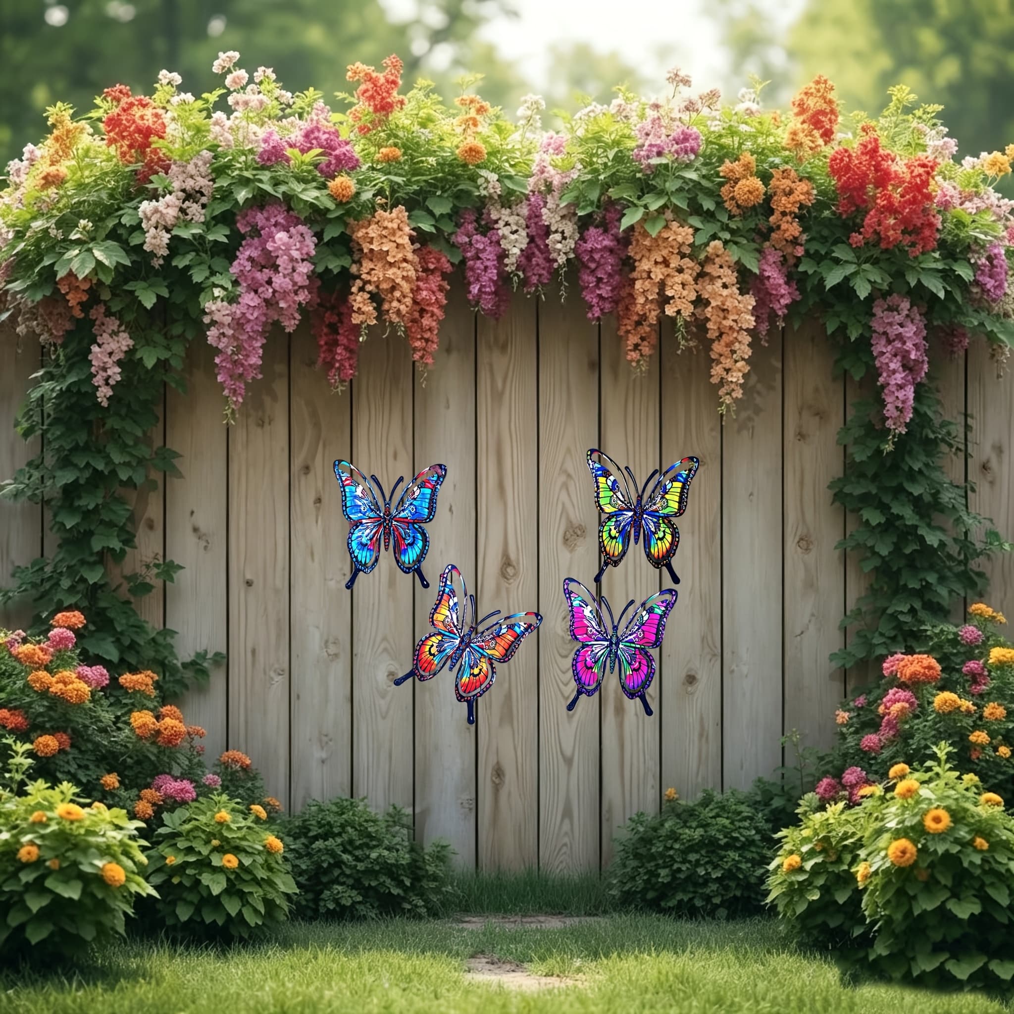TEMU [3d] 4pcs Metal Wall Decor, Colorful Garden Ornament, Indoor/outdoor Metal Craft, Home Accent – Ideal For Gardens, Patios, Living Rooms, And , Perfect Gift For , Exquisite Room Decoration