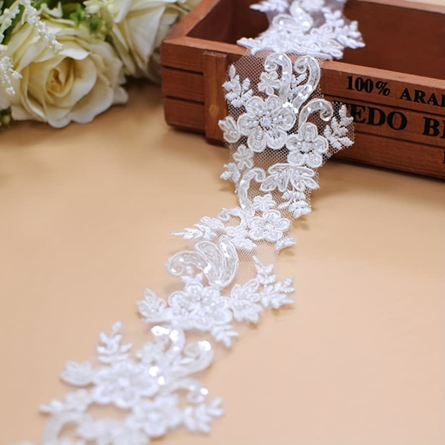TEMU 1 Yard White Sequined Hand Embroidery Lace Trim Clothing Decoration Accessory