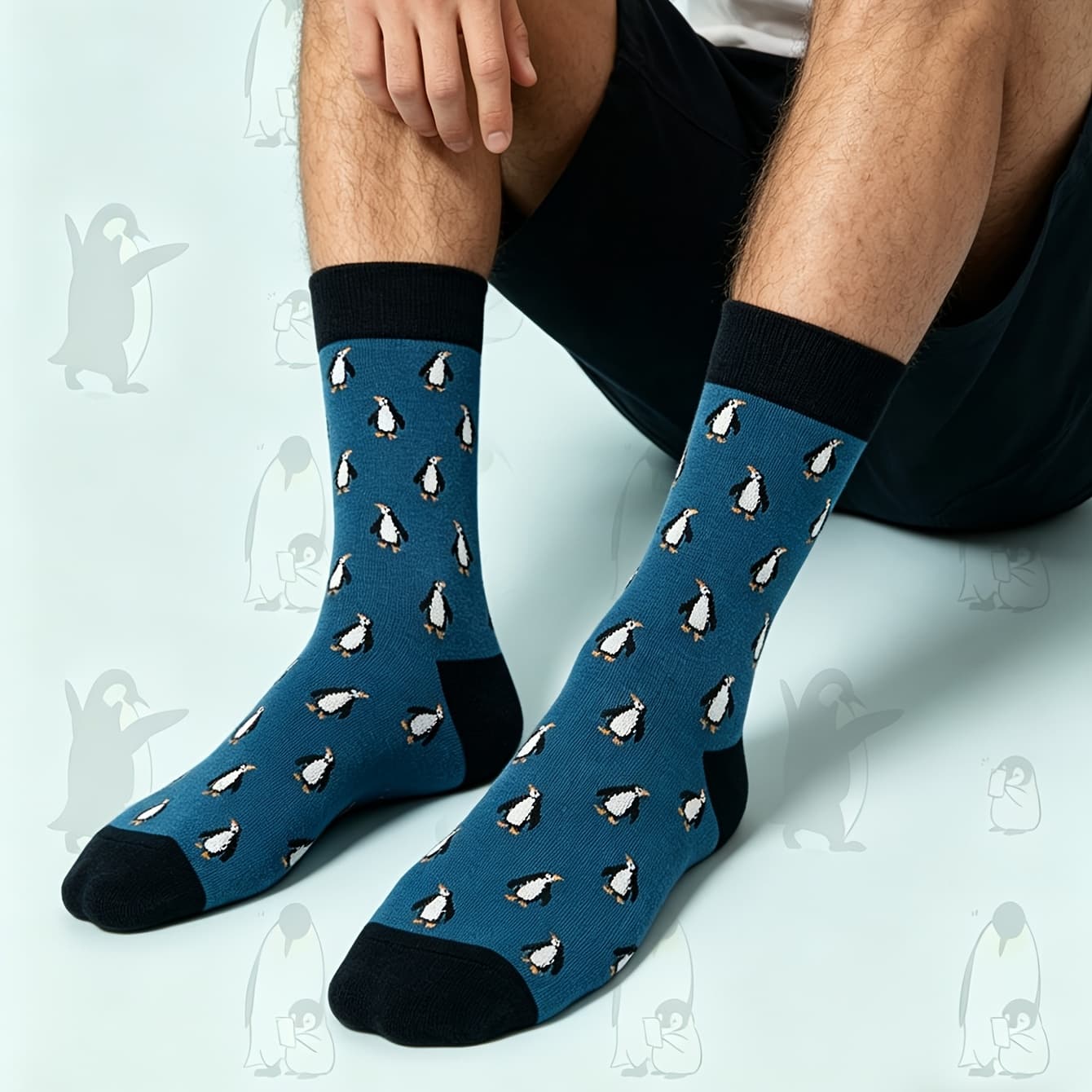 TEMU 1 Pair Of Men's Penguin Pattern Mid-calf Socks Cute Penguin Pattern Socks