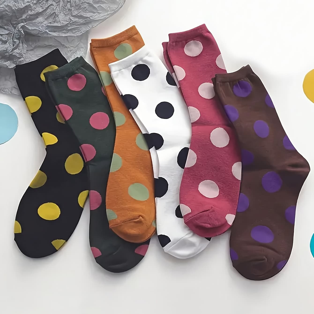 TEMU 6 Pairs Women's Autumn Winter Large Polka Dot Comfortable Fashion Trendy Breathable Polka Dot Suitable For Women All-match Style