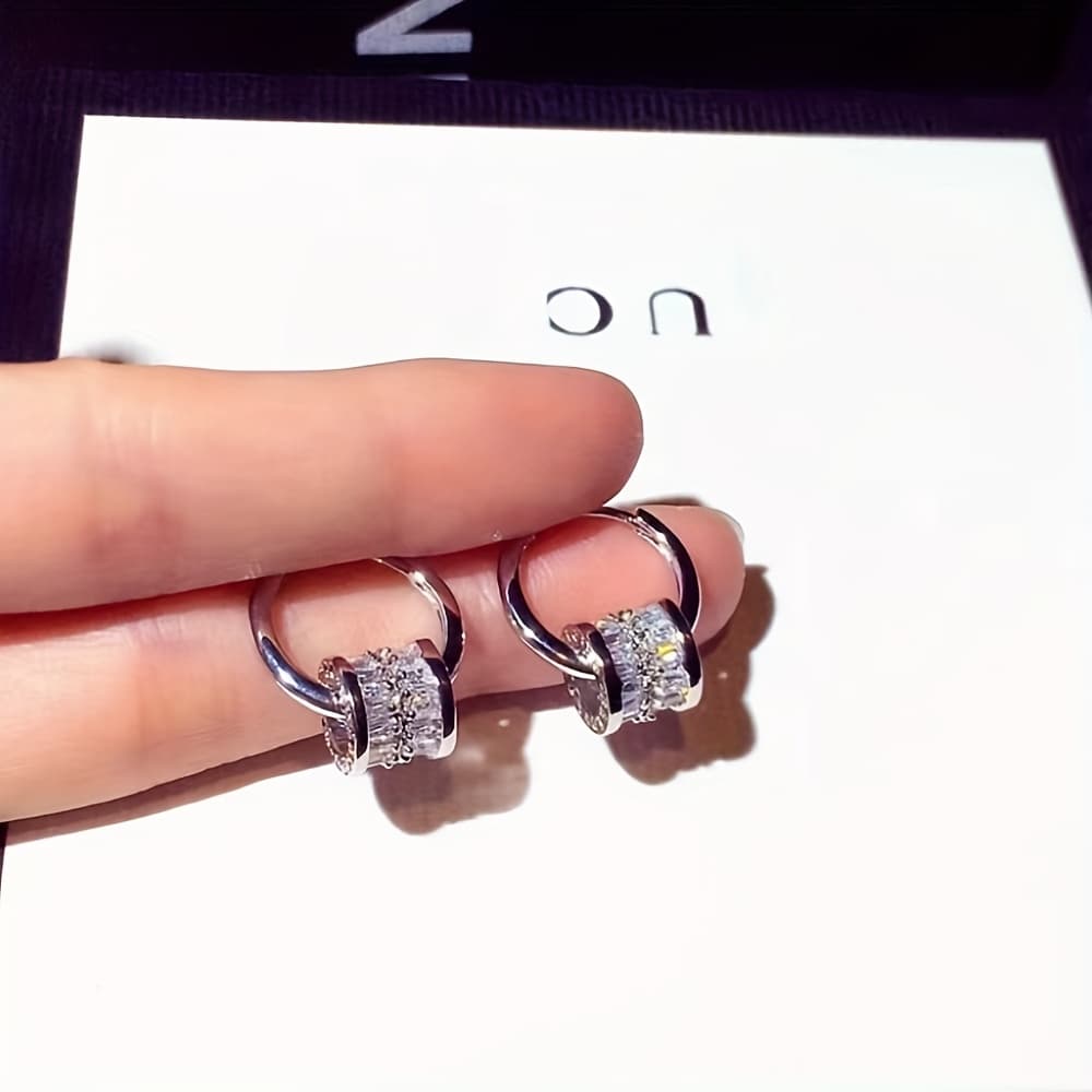 TEMU 2024 Earrings Round Metal Shining Synthetic Zirconia Earrings Charm Luxury Women's Jewelry Cute Women's Gift Christmas Gift