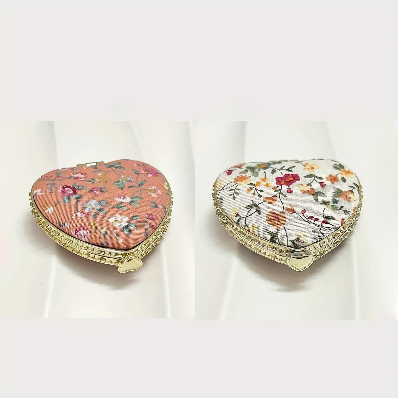 TEMU 1pc/2pcs Portable Heart-shaped Folding Makeup Mirror, Retro Double-sided Vanity Mirror For Living Room, Bedroom, Bathroom & Travel Accessories