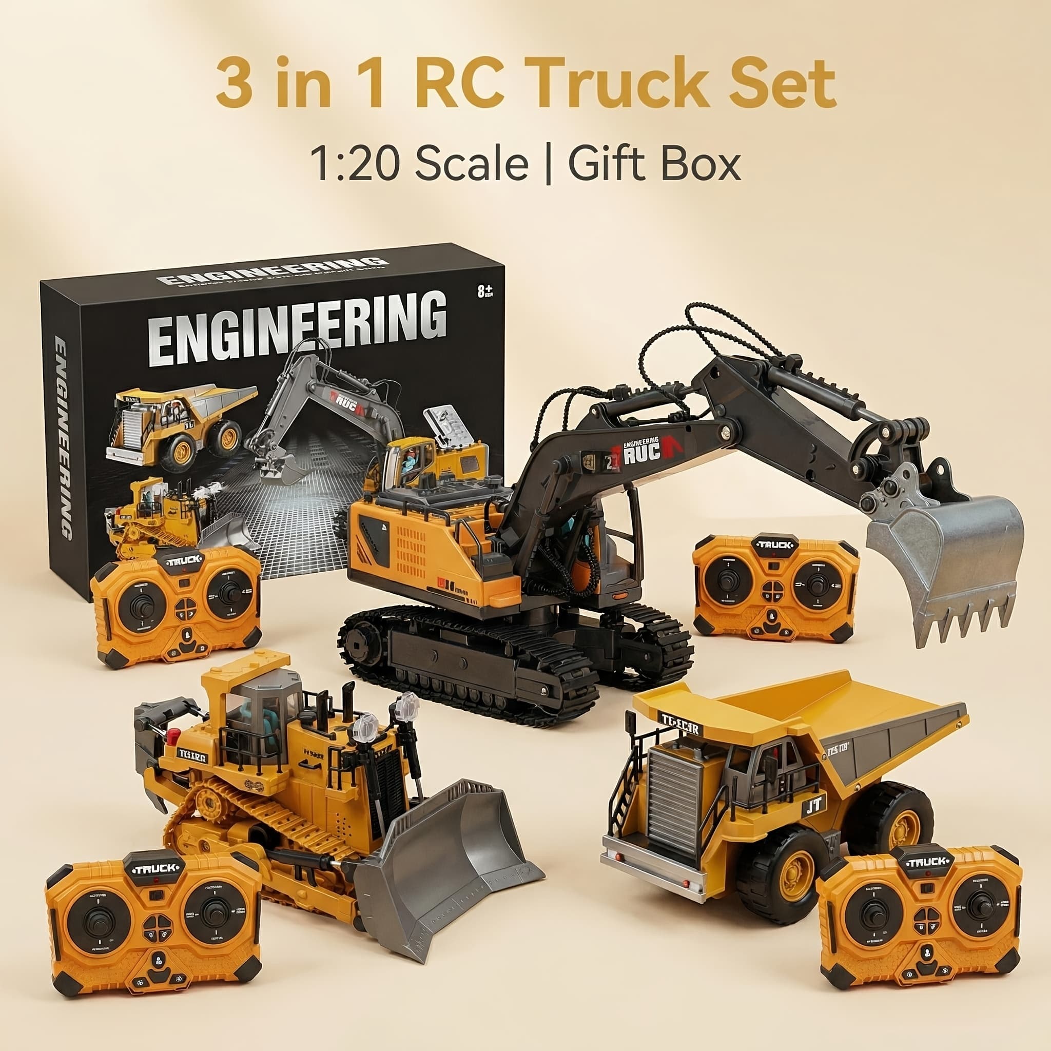 TEMU 4pcs/3pcs/2pcs Set Remote Vehicle Set, 2.4g 11-channel Remote Control Excavator Dump Truck Bulldozer Alloy Plastic Engineering Vehicle Remote Control Construction Toy Car Set-