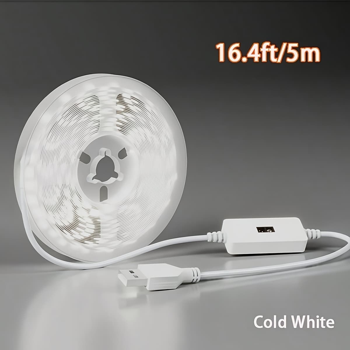 TEMU 16.4 Feet Cold White Led Light Strip With Gesture Sensing Activation Switch, Flexible Led Tape Light Suitable For Mirrors, Kitchen Cabinets, Bedrooms, And Christmas Decorations