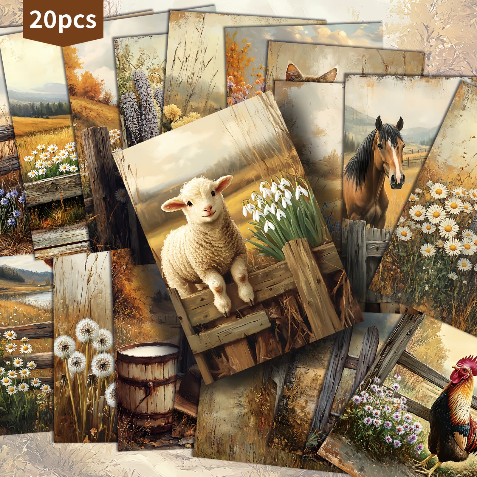 TEMU Set Of 20 Retro Autumn-themed Animal Postcards Measuring 4x6 Inches, Featuring Classic Pinup Art, Perfect For Scrapbooking And Crafting
