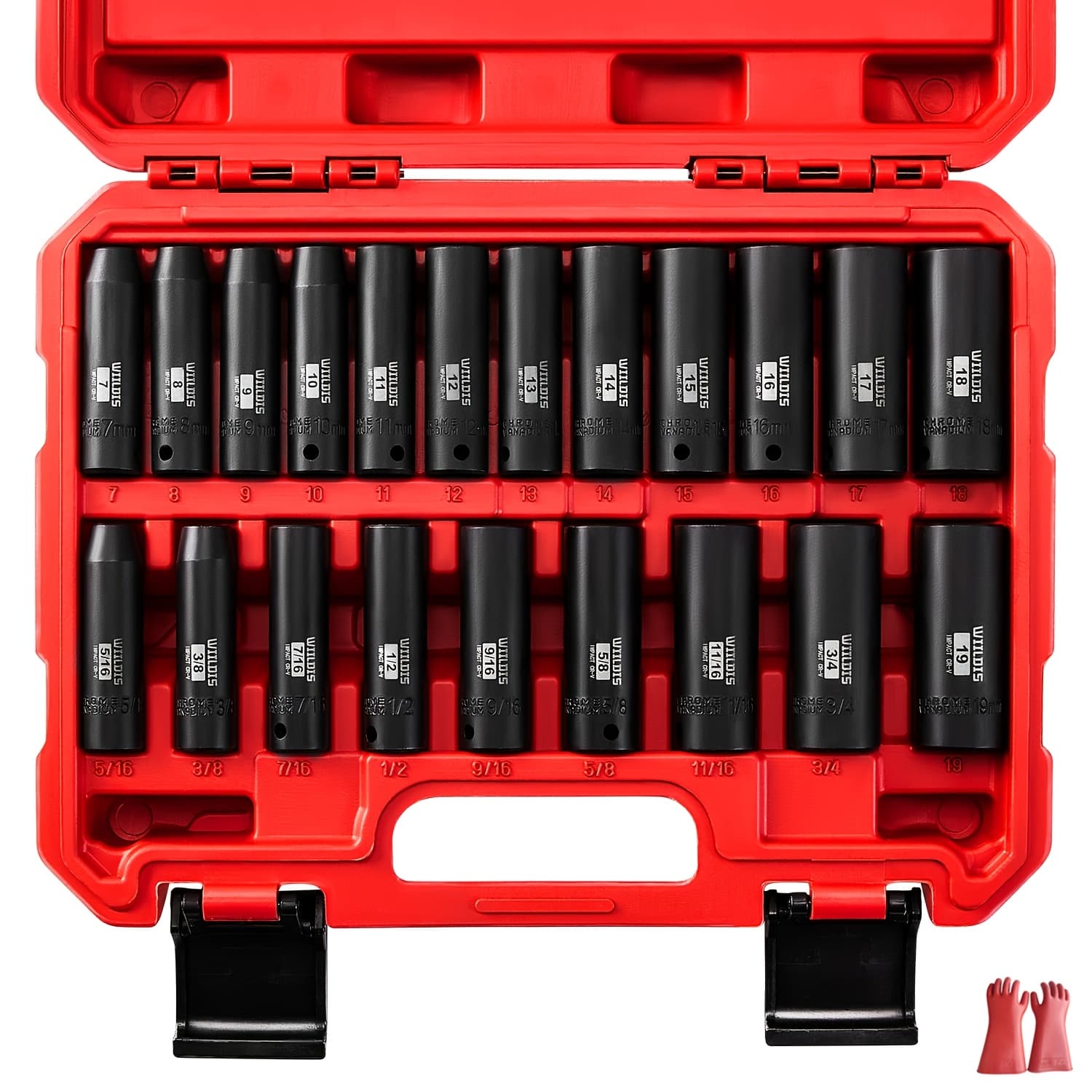 TEMU Wiildis 21 Pieces 3/8" Drive Deep Impact Socket Set, Standard Sae (5/16"to 3/4") & Metric (7mm To 19mm), 6 , Deep, Premium Cr-