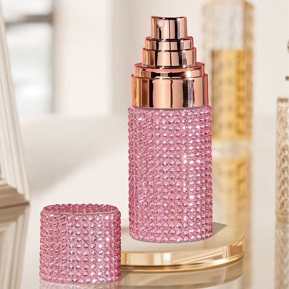 TEMU 1/ Spray Bottles (pink/golden/silvery) | Luxury Glitter Style Plastic Cylindrical/rectangular Portable Container | Leak-proof Refillable Cosmetic Mist Dispenser For Travel