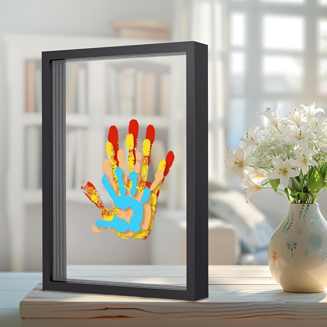 TEMU Family Handprint Kit - Handmade Keepsake Wooden Frame - Family Gift - For New Parents And Parents-to-be, Includes 6 Acrylic Paint Colors