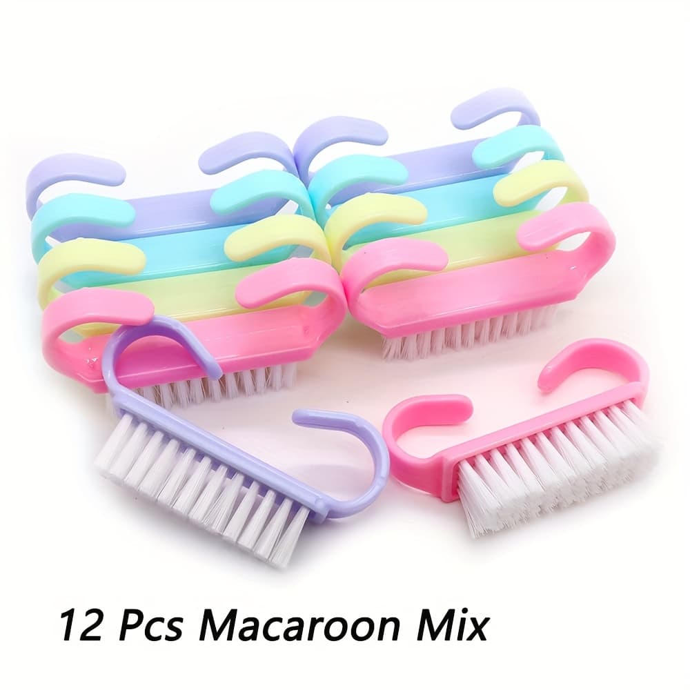 TEMU 12pcs/bag Suspended Type Small Size Goat Horns Random Color Macaroon Series Plastic Handle Nail Brushes Cleaning Dust Pedicure Scrub Nails Art Tool Fit Pet Household