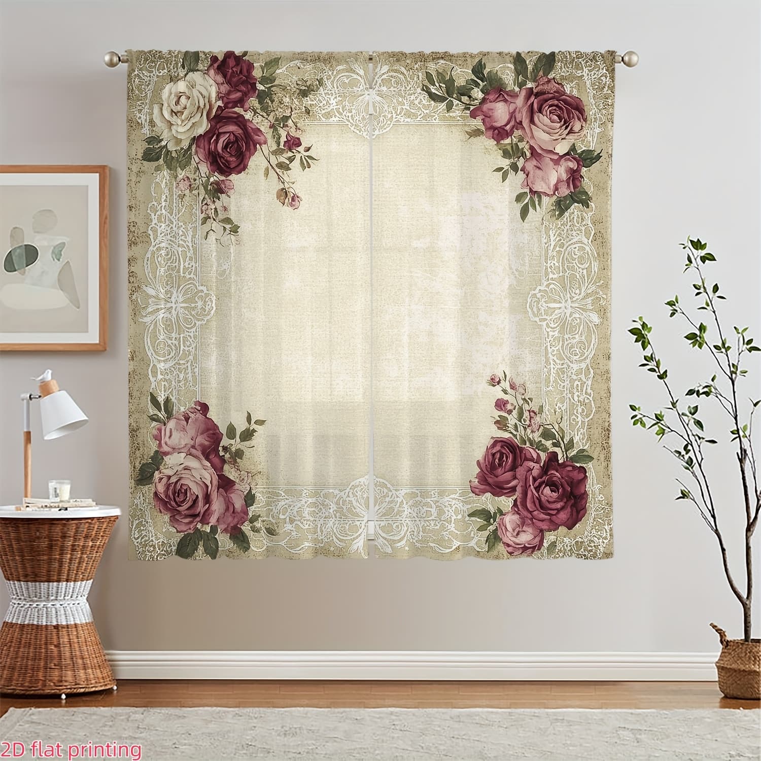 TEMU Set Of 2 And Lace Sheer Curtains - Rod Pocket Semi-sheer Drapes, Made Of 100% Polyester, Machine Washable For Kitchen, Living Room, And Bedroom, Light Filtering For Privacy, Decoration