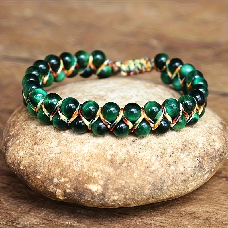TEMU A Bohemian-style Vacation Bracelet - An Adjustable Hand-woven Natural Stone Bead Bracelet Featuring / Eye Stones, , Suitable For Women' And Holiday Wear. 1pc, 6mm Beads
